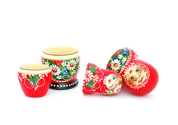 russian nesting dolls - doll russian nesting doll babushka two objects стоковые фото и изображения