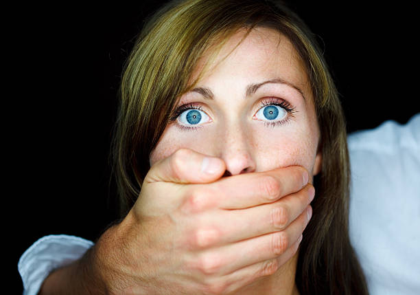 Violence scary fear woman stock photo
