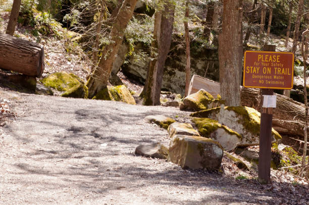 A warning sign in the woods