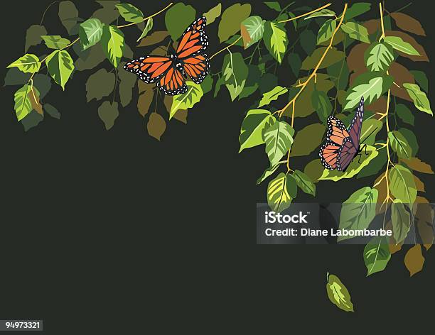 Betulla Con Farfalle - Immagini vettoriali stock e altre immagini di Betulla - Betulla, Farfalla monarca, Vettoriale