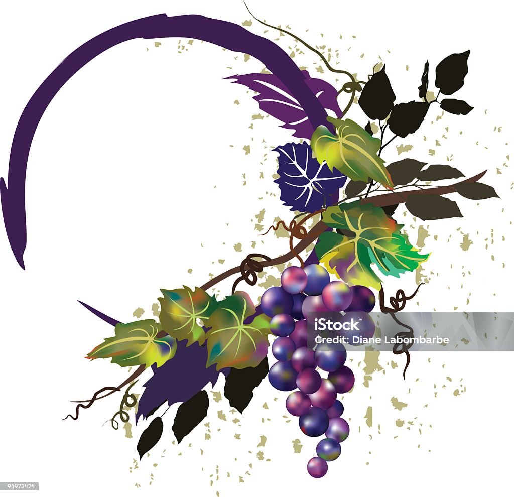 Gradient en maille Grunge GrapeVine et de raisin tas d'élément de Design - clipart vectoriel de Branche - Partie d'une plante libre de droits