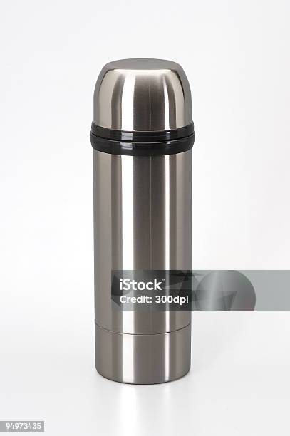 Thermos From Stainless Steel Isolated On White Stock Photo - Download Image Now - Bright, Closed, Color Image