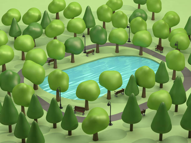 istock top view pond in green parks and many trees low poly 3d rendering cartoon style 949736782