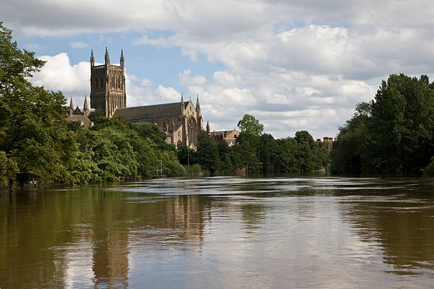 Worcester Cathedral from River Severn stock photo