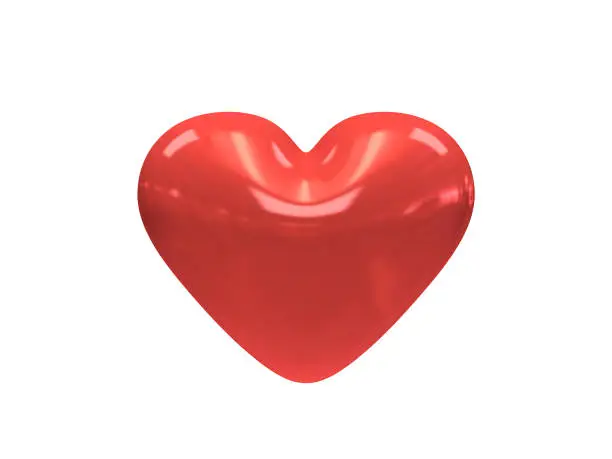 red heart glossy white background 3d rendering