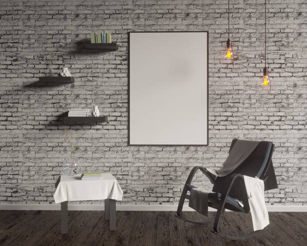 istock Layout poster with chair and hippest fabric minimalism interior background 3D illustration 949737298
