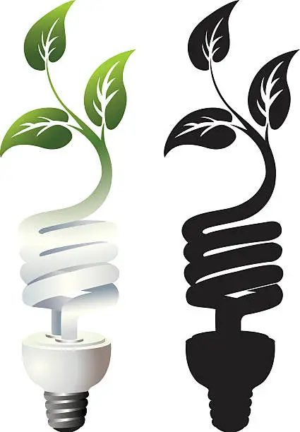 Vector illustration of Environmentally Energy Efficient Light Bulb Illustration with leaves sprouting