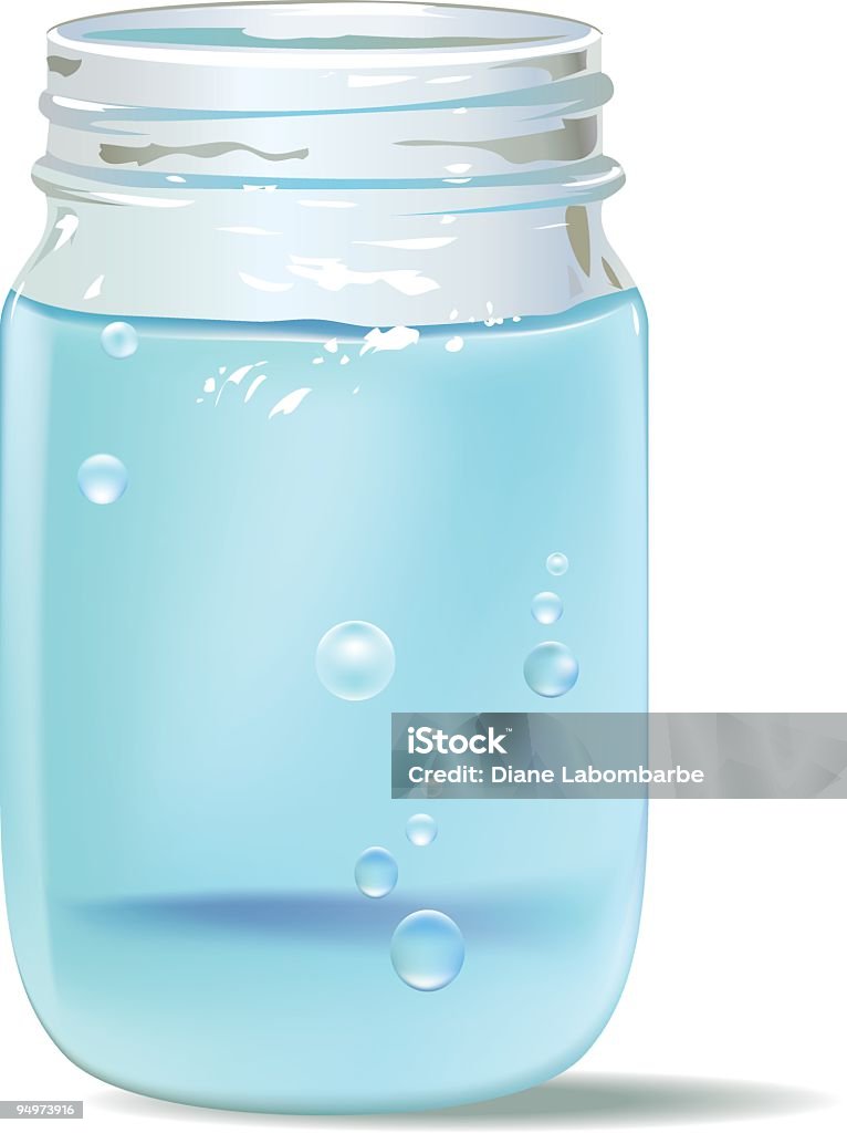 Vecchio stile Mason Jar vetro riempito con acqua pulita con bolle - arte vettoriale royalty-free di Acqua