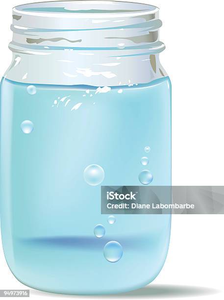 Vecchio Stile Mason Jar Vetro Riempito Con Acqua Pulita Con Bolle - Immagini vettoriali stock e altre immagini di Acqua