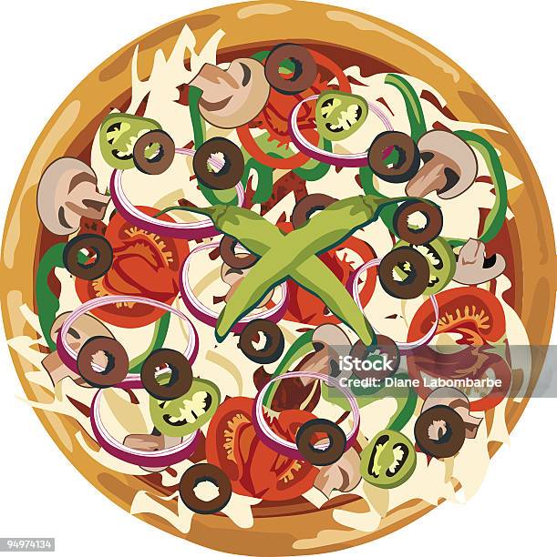Vegetarian Pizza Stock Illustration - Download Image Now - Bell Pepper, Cheese, Clip Art