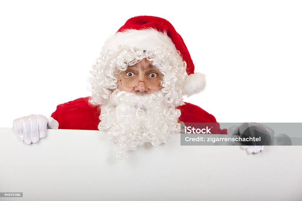 Surpreendido Pai Natal com Natal advertisment sinal de - Royalty-free Adulto Foto de stock