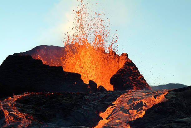 volcano eruption stock photo