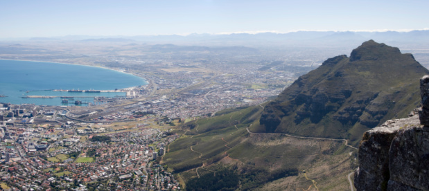 aerial view of Cape Town city in Western Cape province in South Africa , and the iconic stadium, international  destinations