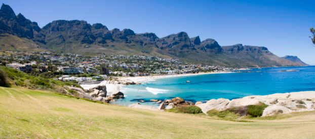 Aerial View of Camps bay in Cape Town, Western Cape, South Africa, Africa