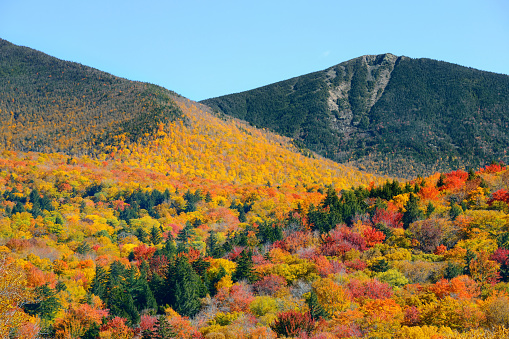 Autumn foliage and mountain range in New England area.