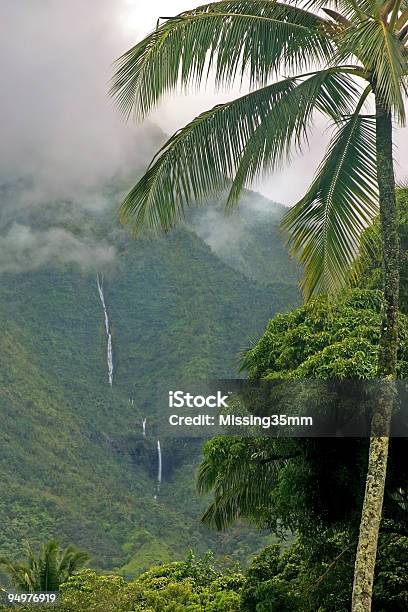 Hawaiian Cascadas Y Ducha Con Cabezal A Presión Foto de stock y más banco de imágenes de Acantilado - Acantilado, Agua, Agua descendente