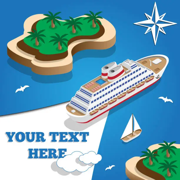 Vector illustration of Cruise liner in the lagoon.