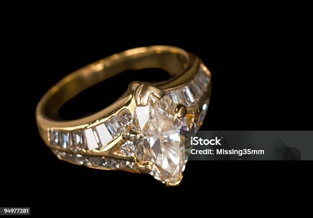 Diamond Ring Isolated On Black Stock Photo - Download Image Now - Black Background, Gold - Metal, Gold Colored
