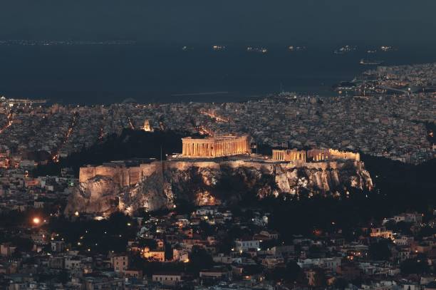 istock Athens skyline from Mt Lykavitos at night 949779240