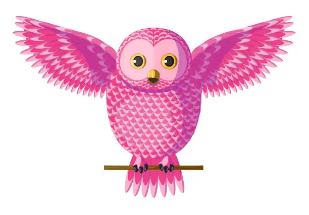 Vector illustration of Vector isolated pink colored owl.