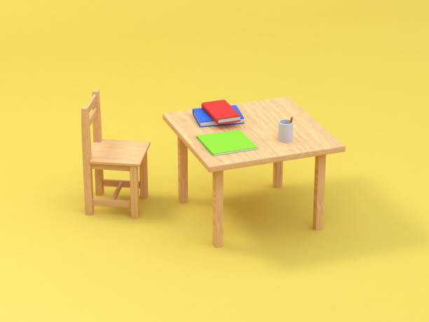 istock book on table and chair yellow background 3d rendering 949808934