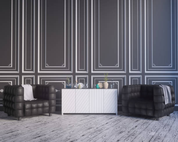 istock Layout poster with chair and hippest fabric minimalism interior background 3D illustration 949811458