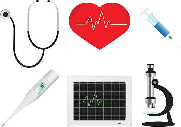 медицинские иконки - pulse trace computer monitor eeg equipment stock illustrations