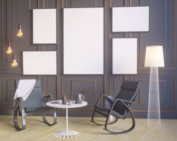 istock Layout poster with chair and hippest fabric minimalism interior background 3D illustration 949824122