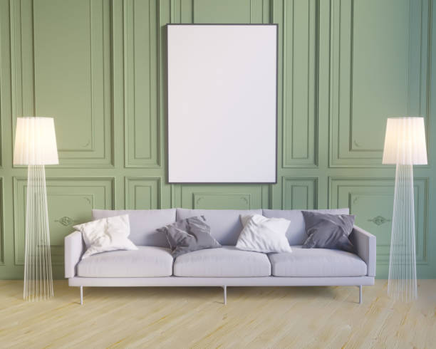 istock Layout poster with chair and hippest fabric minimalism interior background 3D illustration 949827360
