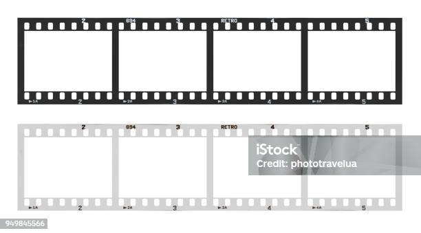 Film Strip Template With Frames Empty Black And White 135 Type In Negative And Positive Isolated On White Background With Work Path Stock Photo - Download Image Now
