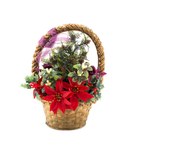 istock Christmas themed decorated wicker basket isolated on white 949848574