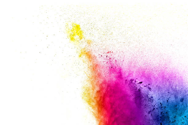 istock Multi color powder explosion isolated on white background. Colored dust splash cloud  on white background. Launched colorful particles on background. Painted Holi in festival. 949848744
