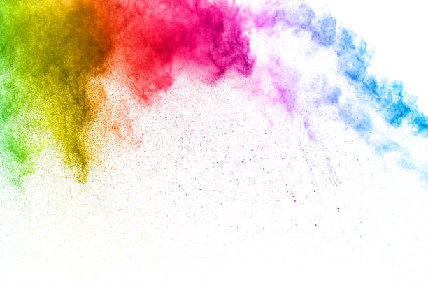 istock Multi color powder explosion isolated on white background. Colored dust splash cloud  on white background. Launched colorful particles on background. Painted Holi in festival. 949848794