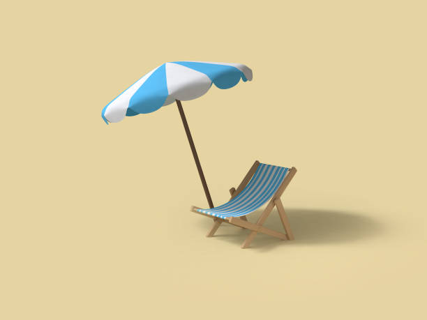 istock blue umbrella beach and chair beach 3d rendering 949851134