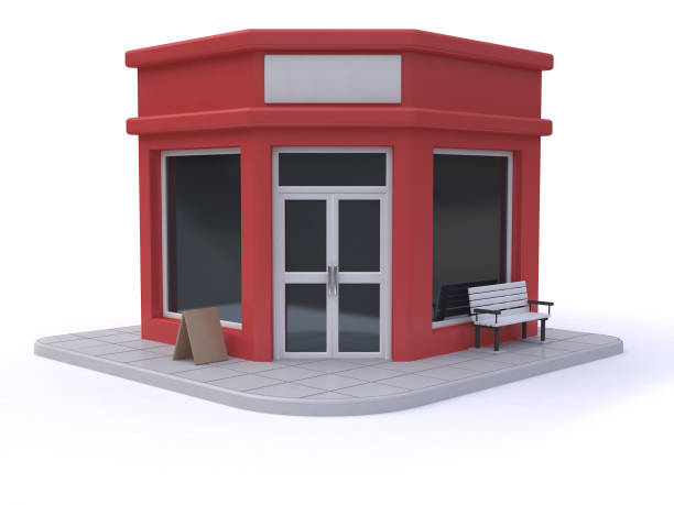 istock red shop-store cartoon style white background 3d rendering 949851138