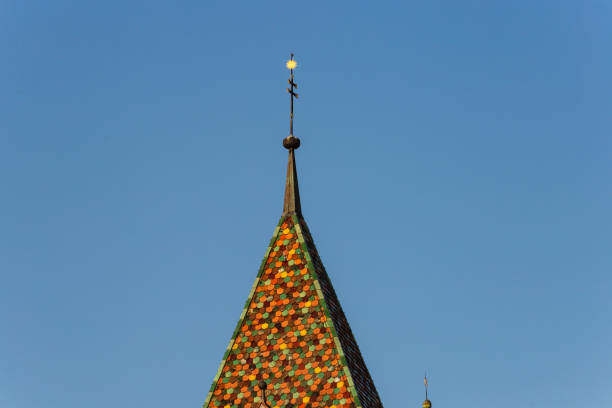 facades and rooftops of historical church on a sunny springtime happy holiday