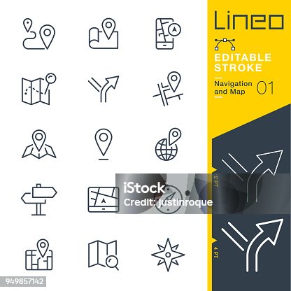 istock Lineo Editable Stroke - Navigation and Map line icons 949857142