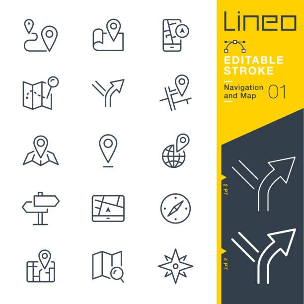 Lineo Editable Stroke - Navigation and Map line icons Vector Icons - Adjust stroke weight - Expand to any size - Change to any colour travel symbols stock illustrations