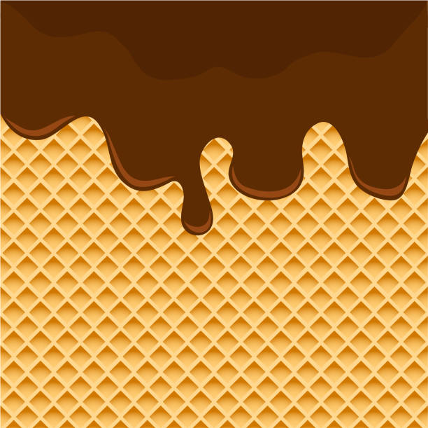 illustrazioni stock, clip art, cartoni animati e icone di tendenza di cioccolato fondente fuso su sfondo wafer. illustrazione vettoriale - ice cream dark backgrounds close up