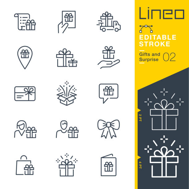 Lineo Editable Stroke - Gifts and Surprise line icons Vector Icons - Adjust stroke weight - Expand to any size - Change to any colour gift stock illustrations