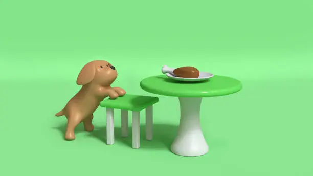 Brown dog clamber chair and table 3d rendering