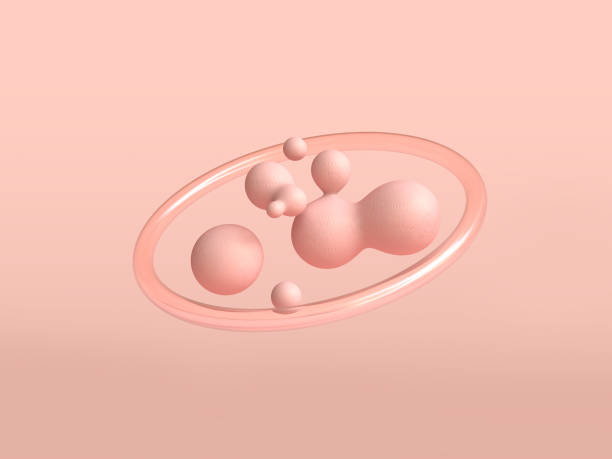 istock Abstract bubble balls pink matte flying and glass ring rose gold back background 3D Rendering 949860520