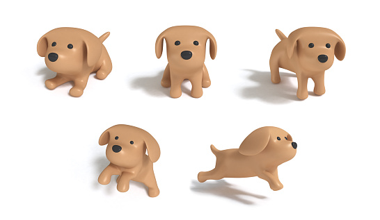 Brown dogs five action big image white background 3d rendering