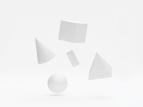 white geometric shape form floating 3d rendering