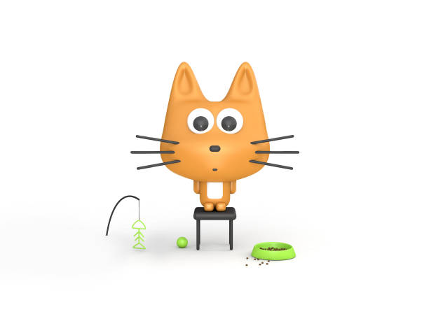 Orange Cat on chair White background 3D Rendering