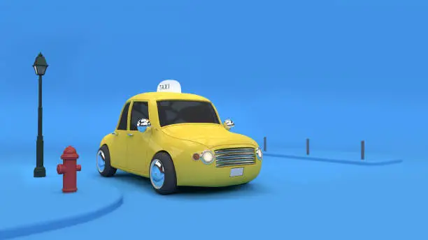 3d rendering Yellow Taxi city transportation business concept