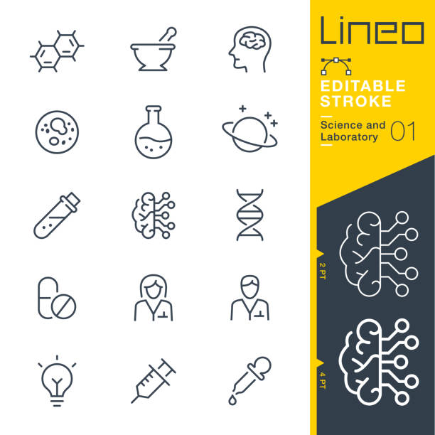 lineo editable stroke - ikony linii science and laboratory - beaker flask laboratory glassware research stock illustrations