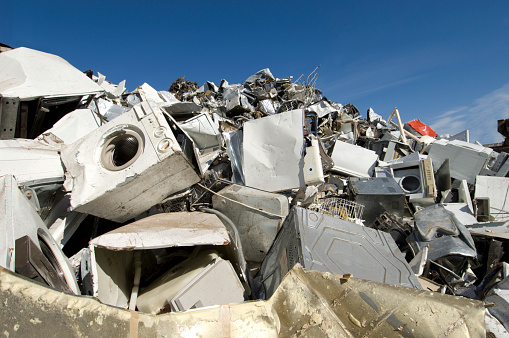 Electronic waste - refrigerators, washing machines and other household appliances - are ready for disposal.