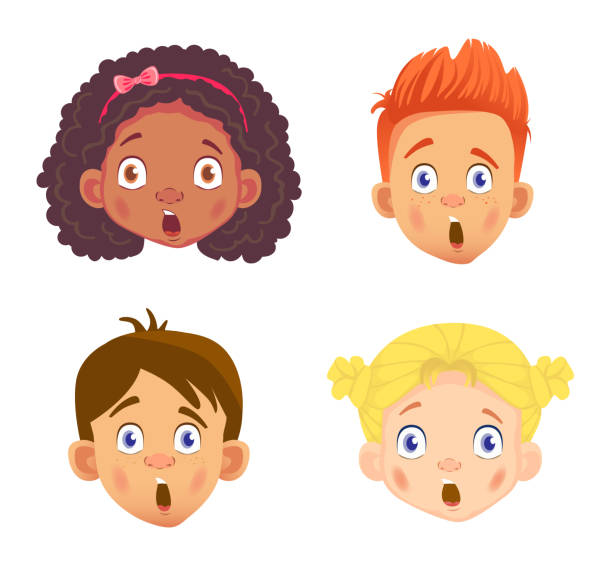 ilustraciones, imágenes clip art, dibujos animados e iconos de stock de conjunto de las niñas y niño carácter 4 - surprise child little girls shock