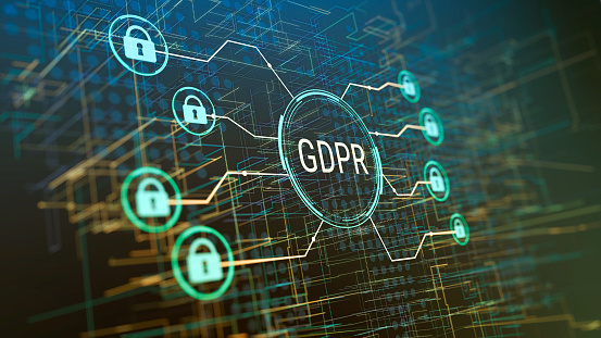 general data protection regulation GDPR concept, with abstract computer network background (3d render)